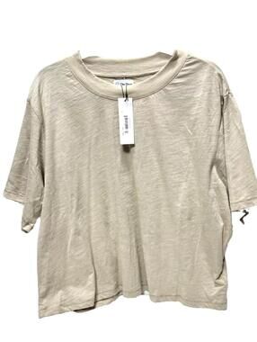 Woman's Cropped Nude Cream T-Shirt, Plus Size Flowy Gym Top Yoga Tee, New XXL